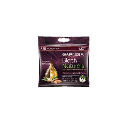 Garnier Black Naturals Oil Enriched Cream Hair Colour - 3.16 Natural Burgandy
